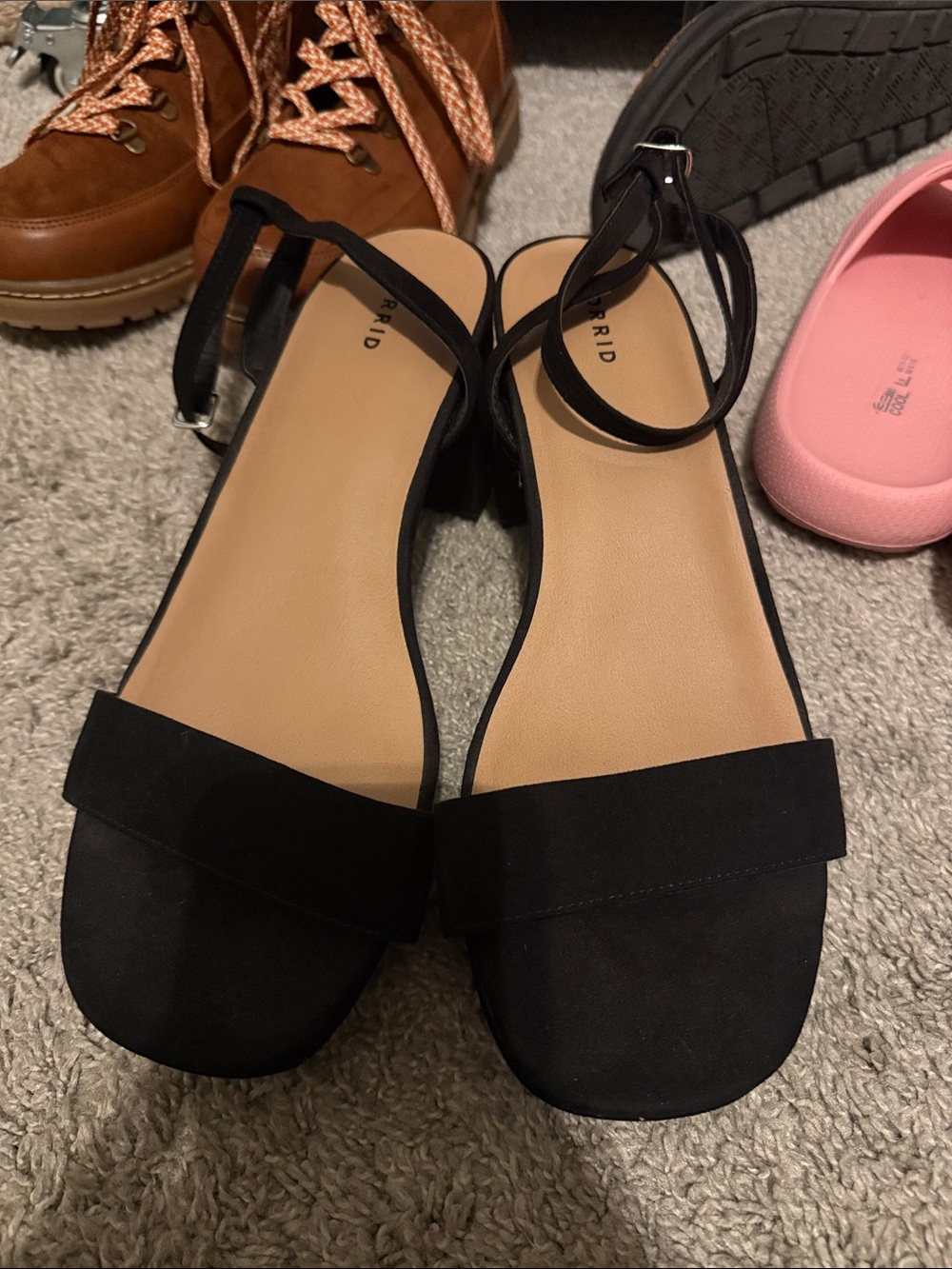 Avenue Black Open-Toe Ankle-Strap Block Heels